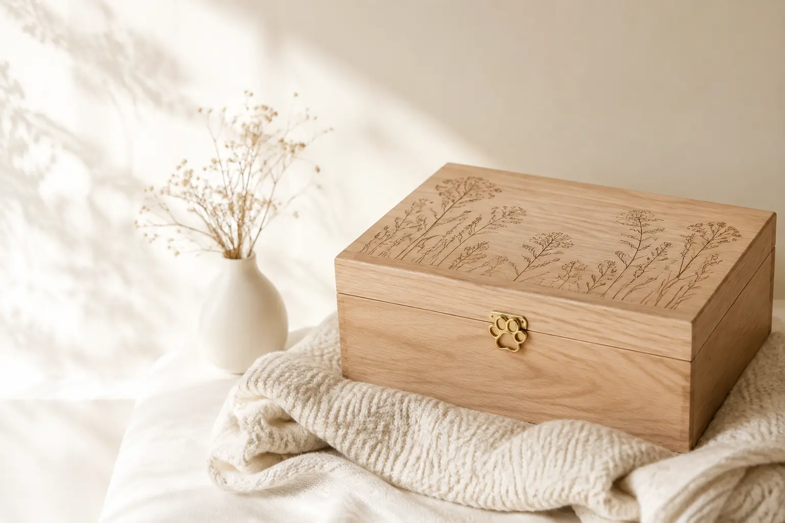 Personalized light oak pet memory box